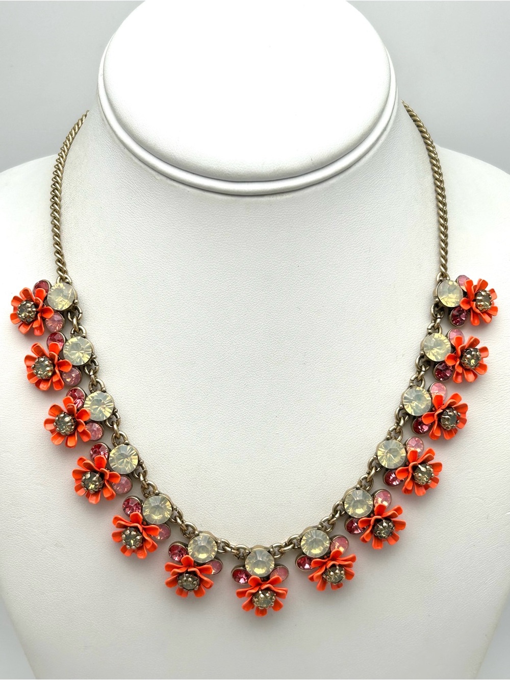 J. Crew Coral Flower Jeweled Opalescent Necklace
